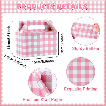 Ustforjoyful 12 Pcs Pink Favor Boxes Pink Gingham Gable Box Party Supplies