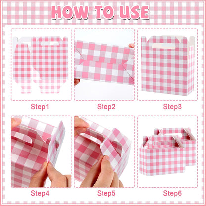 Ustforjoyful 12 Pcs Pink Favor Boxes Pink Gingham Gable Box Party Supplies
