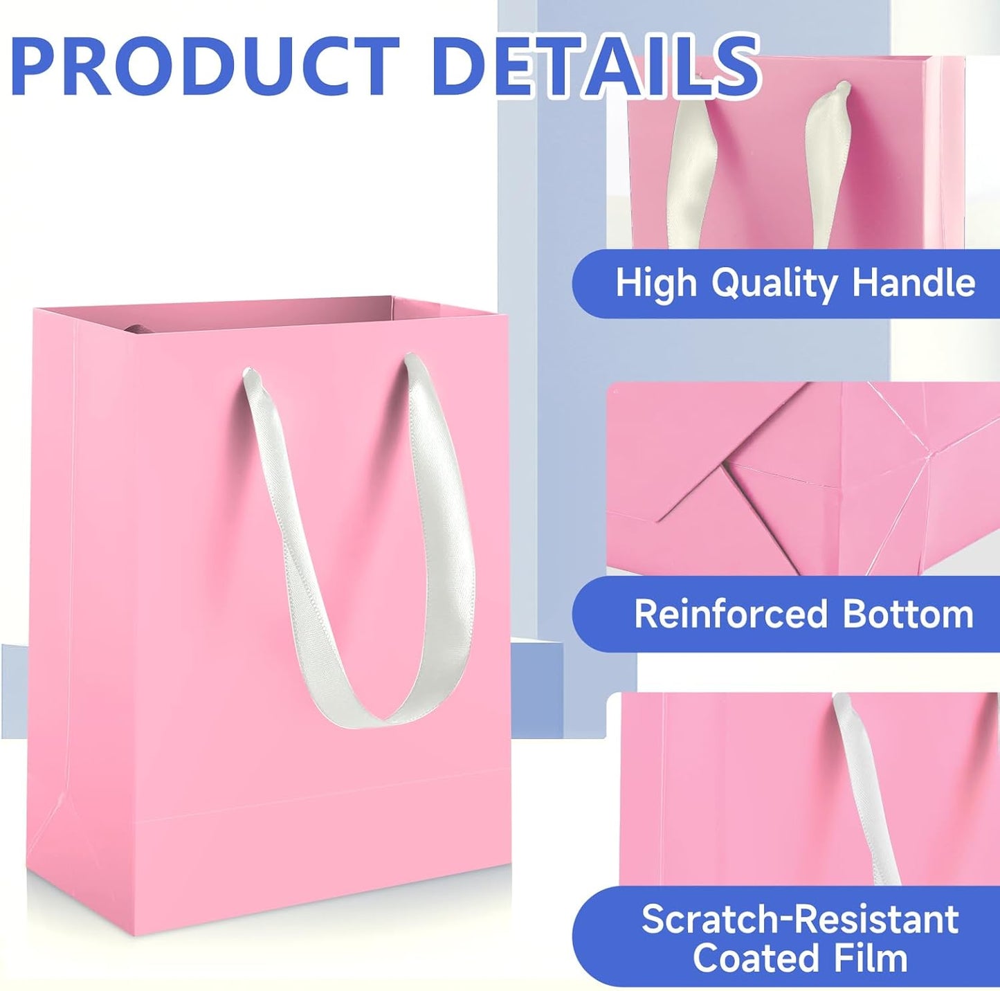 12-Pack Small Pink Gift Bags with Handles - Includes 24 Tissue Papers, 6.3x4.7x2.4 Inches Mini Gift Card Bag for Birthday Party, Baby Shower, Wedding, Holiday