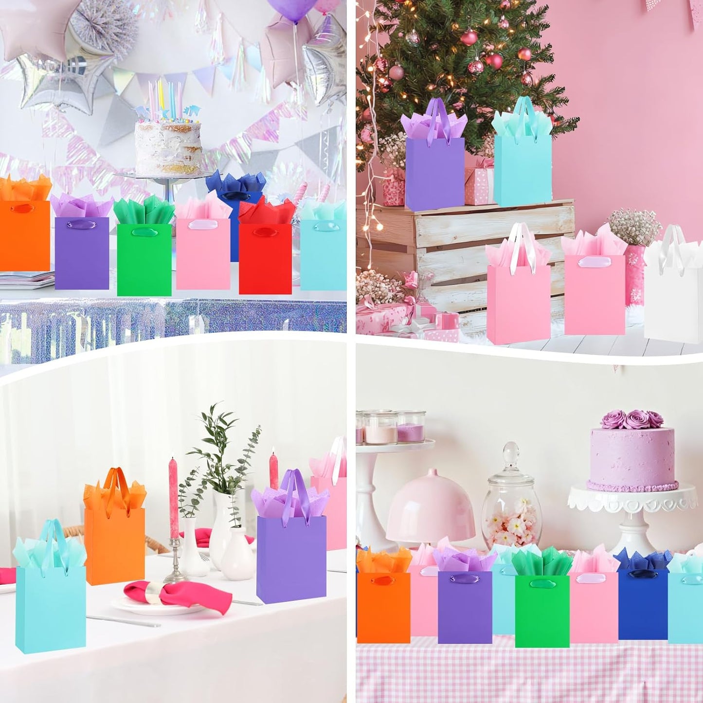 12-Pack Small Pink Gift Bags with Handles - Includes 24 Tissue Papers, 6.3x4.7x2.4 Inches Mini Gift Card Bag for Birthday Party, Baby Shower, Wedding, Holiday