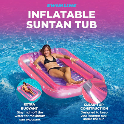 Original Suntan Tub Series Classic Inflatable Tanning Float Floating Lounge | Personal Tan Pool Hybrid Lounger | Adjustable Pillow | Fill with Water | Reflective Tanning Design