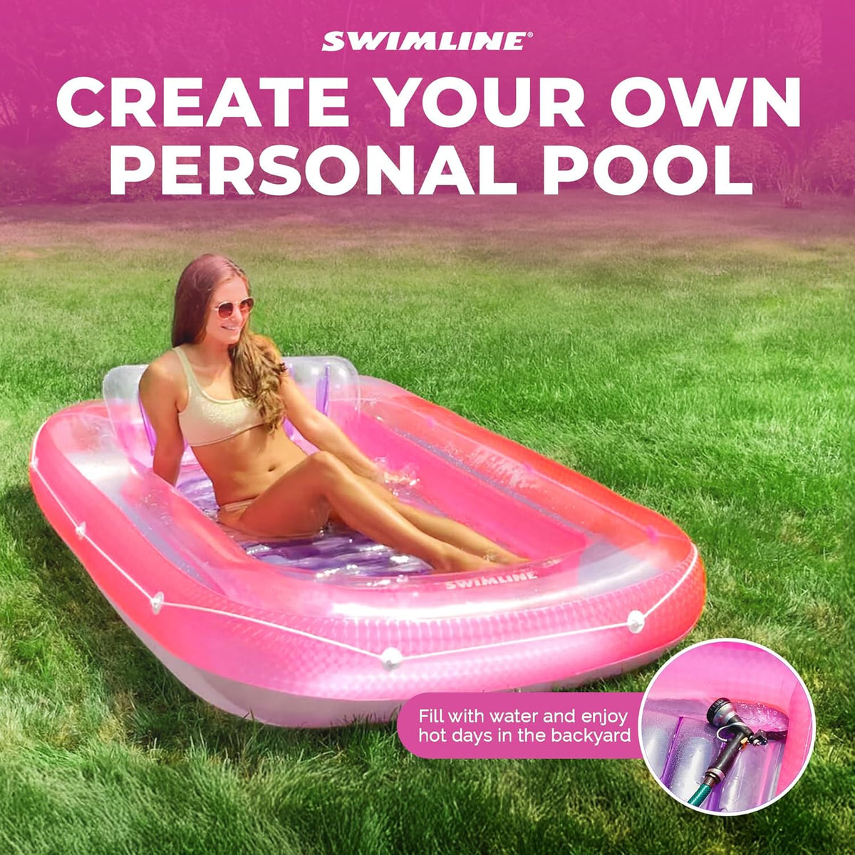 Original Suntan Tub Series Classic Inflatable Tanning Float Floating Lounge | Personal Tan Pool Hybrid Lounger | Adjustable Pillow | Fill with Water | Reflective Tanning Design