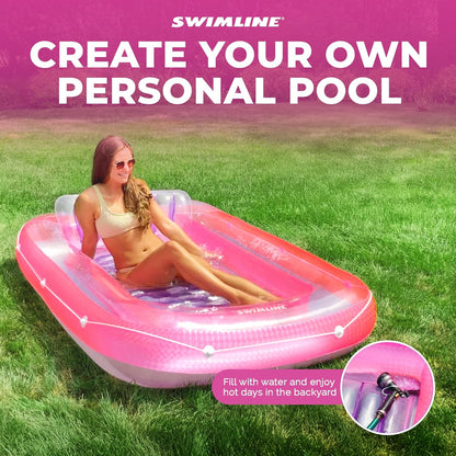 Original Suntan Tub Series Classic Inflatable Tanning Float Floating Lounge | Personal Tan Pool Hybrid Lounger | Adjustable Pillow | Fill with Water | Reflective Tanning Design
