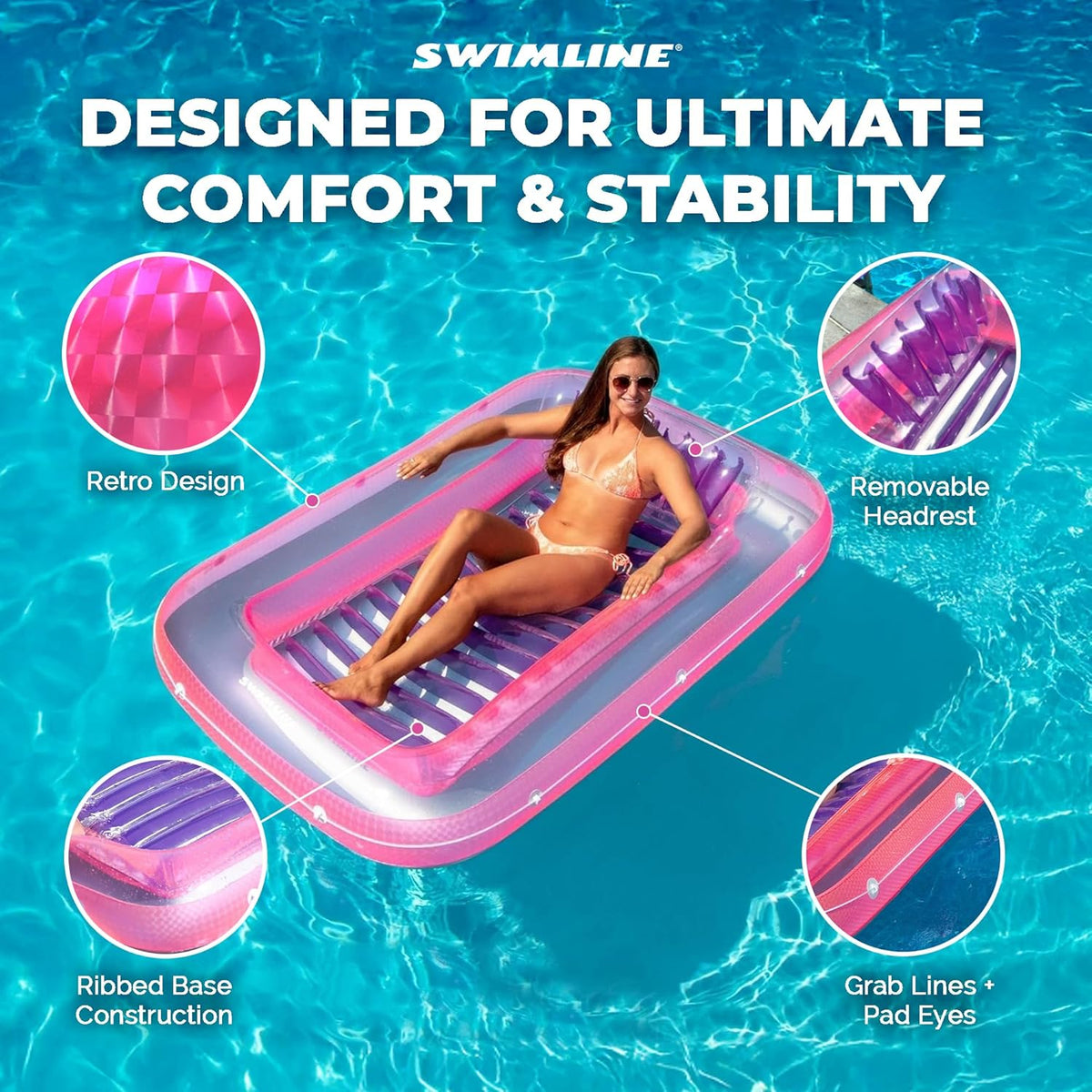 Original Suntan Tub Series Classic Inflatable Tanning Float Floating Lounge | Personal Tan Pool Hybrid Lounger | Adjustable Pillow | Fill with Water | Reflective Tanning Design
