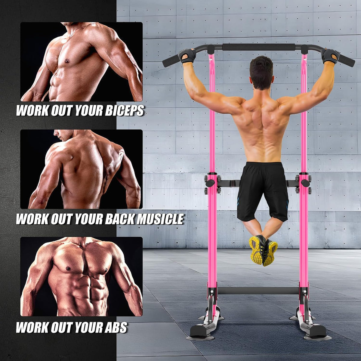 Power Tower Pull Up Bar Station, Free Standing Pull Up Rack Dip Station for Home Gym, Height Adjustable Home Strength Training Fitness Workout Equipment