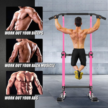 Power Tower Pull Up Bar Station, Free Standing Pull Up Rack Dip Station for Home Gym, Height Adjustable Home Strength Training Fitness Workout Equipment