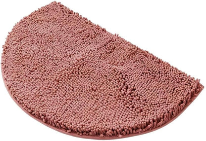 Half Round Microfiber Chenille Non-Slip Bathroom Bath Rug Super Absorbent Quick Drying Shower Mat Soft Shaggy Bathtub Rugs Machine Washable Semi Circle Floor Decor Mat (Pink, 40-60cm)