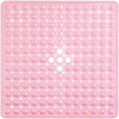 53x53cm Shower Mat Suction Cup PVC Anti Slip Bath Mat Square Shower Floor Pad Non Slip Safety Mat for Bathtub Bathroom Carpet(1x Pink)
