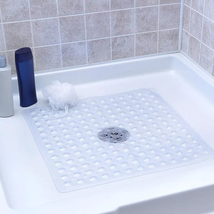 53x53cm Shower Mat Suction Cup PVC Anti Slip Bath Mat Square Shower Floor Pad Non Slip Safety Mat for Bathtub Bathroom Carpet(1x Pink)