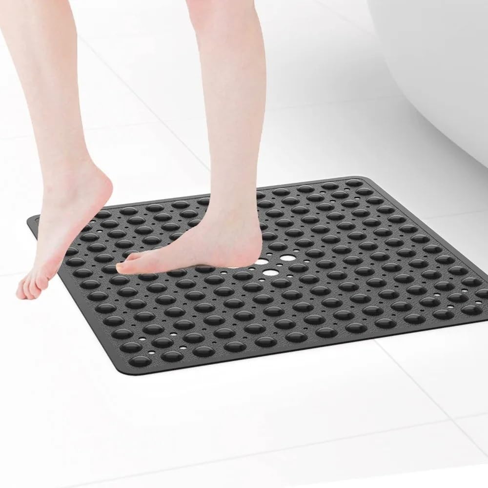 53x53cm Shower Mat Suction Cup PVC Anti Slip Bath Mat Square Shower Floor Pad Non Slip Safety Mat for Bathtub Bathroom Carpet(1x Pink)