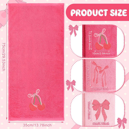 3 Pcs Pink Hand Towels for Bathroom Coquette Bow Embroidered Towel