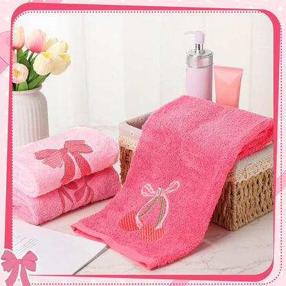 3 Pcs Pink Hand Towels for Bathroom Coquette Bow Embroidered Towel
