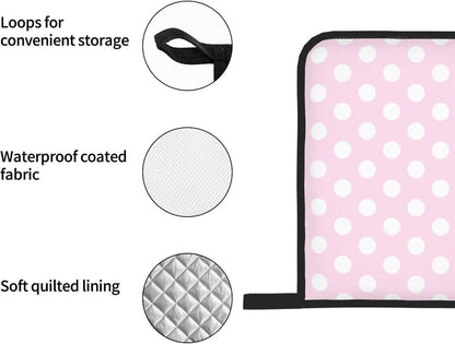 Light Pink Polka Dot Print A Oven Mitts and Pot Holders 4Pcs Set, Heat Resistant Silicone Oven Mitts Pot Holders for Kitchen Cooking Baking, Non-Slip Hot Pads Potholders Gloves