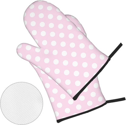 Light Pink Polka Dot Print A Oven Mitts and Pot Holders 4Pcs Set, Heat Resistant Silicone Oven Mitts Pot Holders for Kitchen Cooking Baking, Non-Slip Hot Pads Potholders Gloves