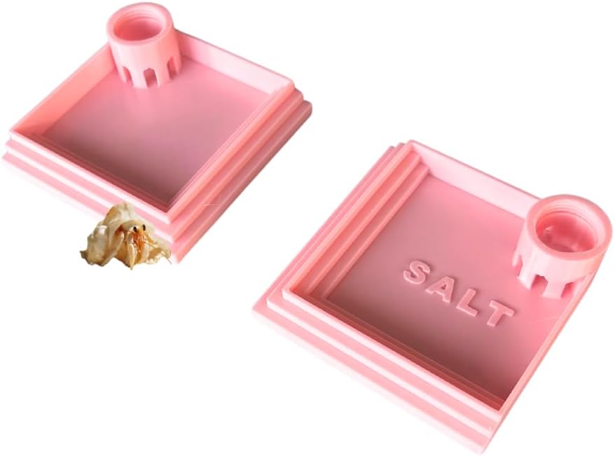 Pack of 2 Self-Refilling Hermit Crab Pools with Salt Marking – 110x110mm （4.5x4.5 in） Hermit Crab Water Bowl, Dishes Ideal for Small Pets – Easy to Use, Durable & Tip-Proof Dish (Cherry Blossom Pink)