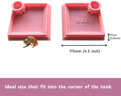 Pack of 2 Self-Refilling Hermit Crab Pools with Salt Marking – 110x110mm （4.5x4.5 in） Hermit Crab Water Bowl, Dishes Ideal for Small Pets – Easy to Use, Durable & Tip-Proof Dish (Cherry Blossom Pink)