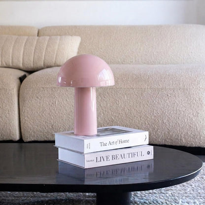 Celia Table Lamp – 10" Touch-Controlled Mushroom Accent Lamp, Cordless & Dimmable LED, Portable & Rechargeable Bedside Night Light, Sustainable Recycled Modern Patio Lamp, Home Décor – Pink