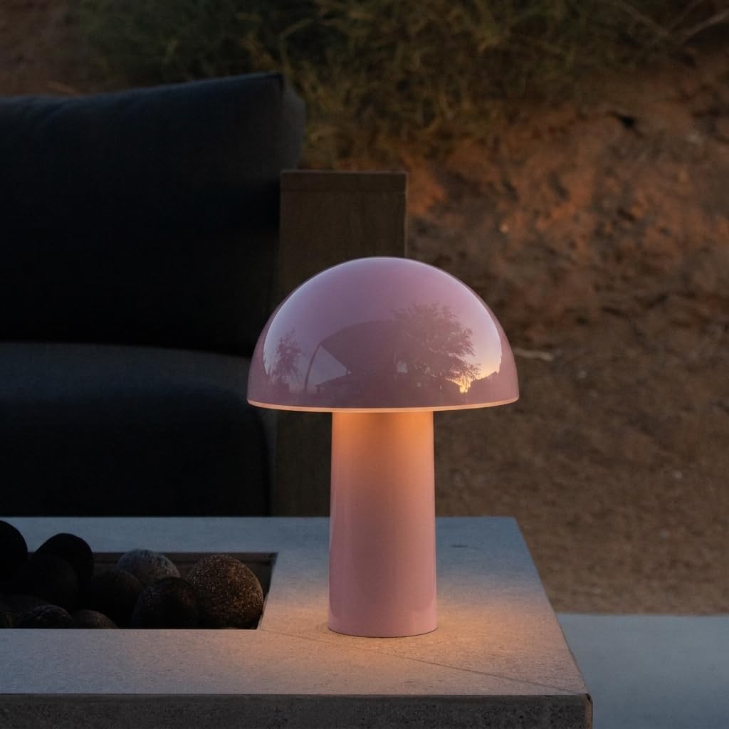 Celia Table Lamp – 10" Touch-Controlled Mushroom Accent Lamp, Cordless & Dimmable LED, Portable & Rechargeable Bedside Night Light, Sustainable Recycled Modern Patio Lamp, Home Décor – Pink