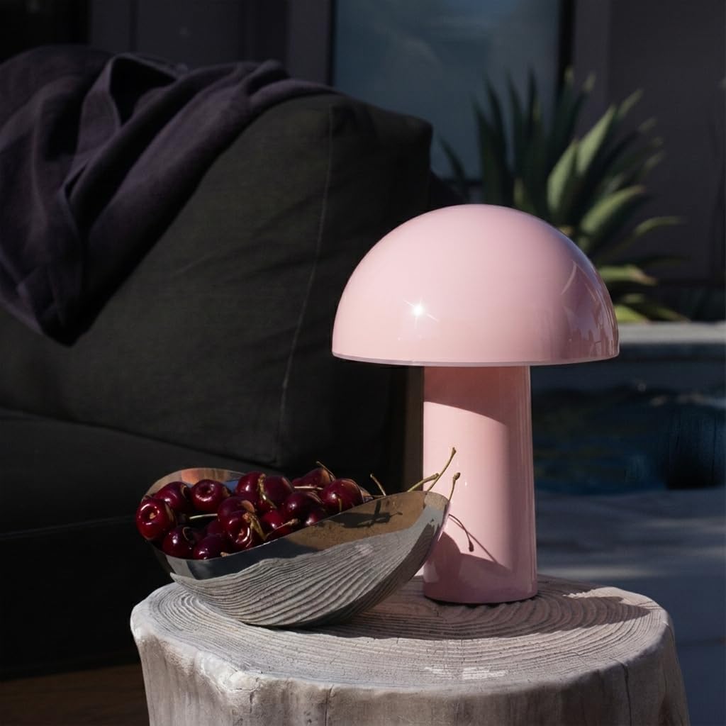 Celia Table Lamp – 10" Touch-Controlled Mushroom Accent Lamp, Cordless & Dimmable LED, Portable & Rechargeable Bedside Night Light, Sustainable Recycled Modern Patio Lamp, Home Décor – Pink