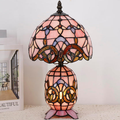 Small Tiffany Stained Glass Table Lamp 8X14 Inches(Pink Baroque) | Mini Mother Daughter Vase Design, Desk Accent Night Light, Bedroom Bedside Reading, Antique Style