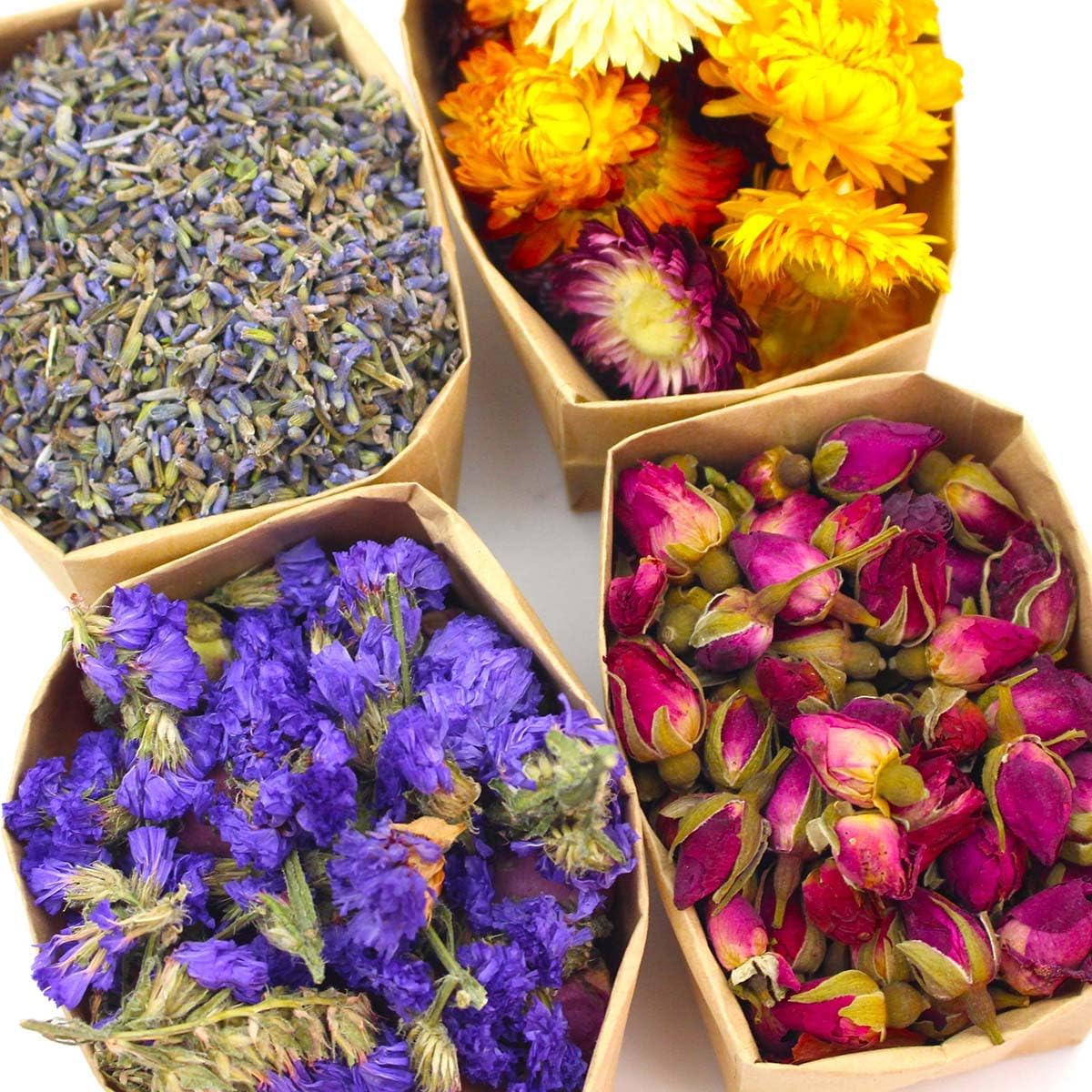 9 Bags Set Dried Flowers Artisan Dried Flower Kit - Candle Making Soap Making DIY Candel Natural Flowers-Lemon,Lavender,Roseleaf,Pink Rose,Red Rose,Jasmine,Rose Petal and More