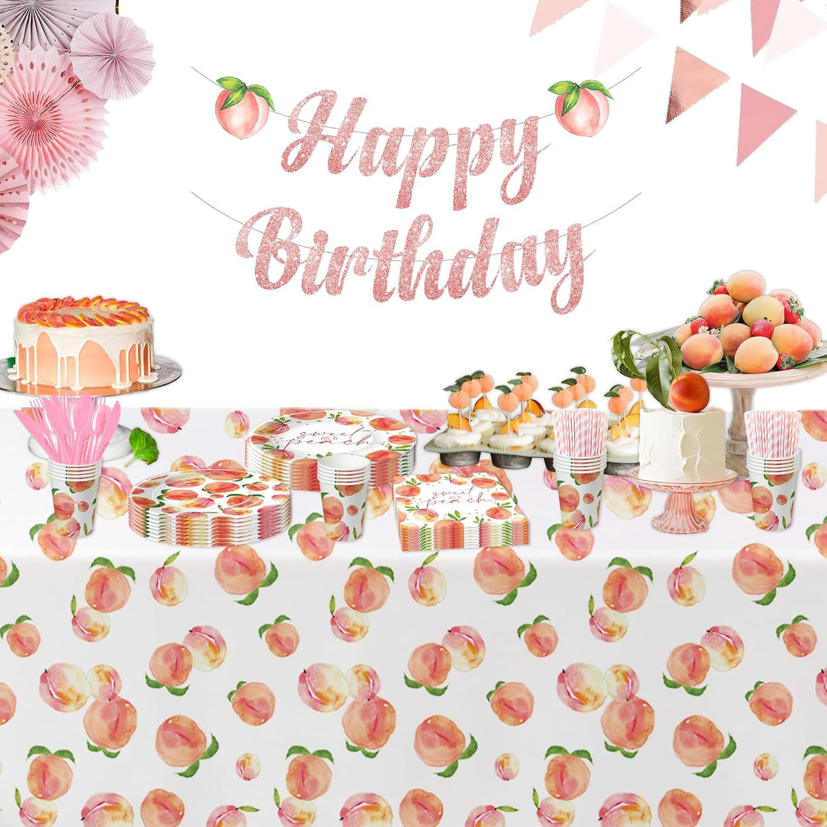 Peach Decorations Supplies Party Tablecloth, 4 Pcs, 54in x 108in