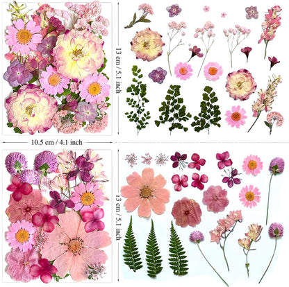 132Pcs Pink Pressed Dried Flowers and Butterfly for Resin Molds, Real Natural Bulk Dry Floral Leaves Stickers for DIY Art Crafts, Jewelry, Candle, Soap Crafts Making