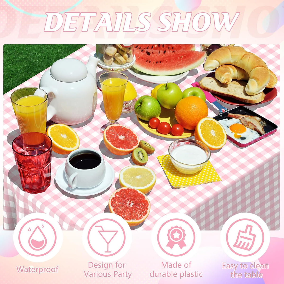 12Pack Pink and White Plastic Checkered Tablecloth, Premium Decorative Disposable Pink Gingham Plaid Table Cloths for Parties, Rectangle Party Table Cover for Picnic Farm Birthday Wedding, 54x108 Inch