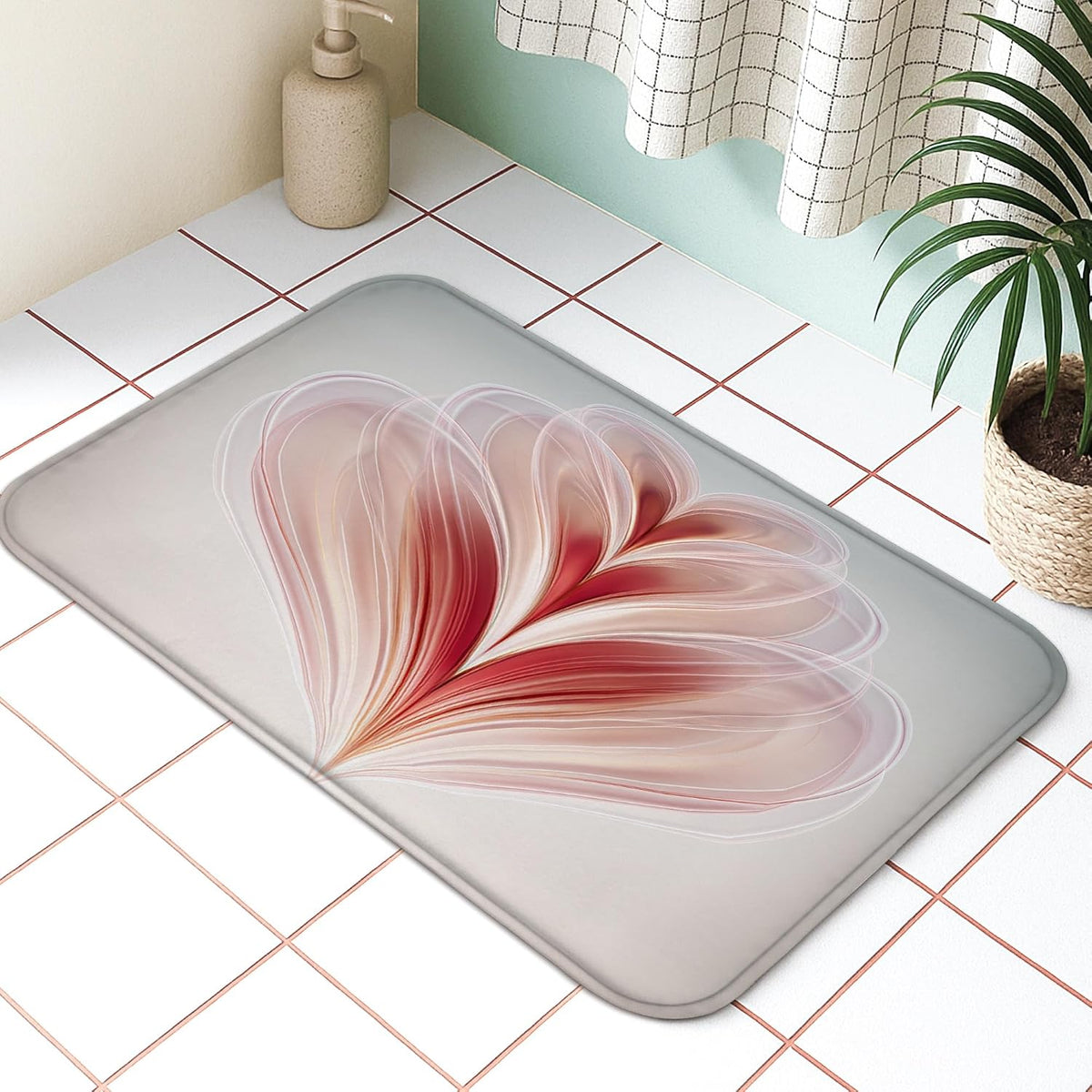 Abstract Floral Quick Dry Bath Mat, Elegant Blush Petals Non Slip Shower Mat, Spring Decorative Flannel Washable Bath Rugs for Bathroom Toilet Restroom 16x24 Inch