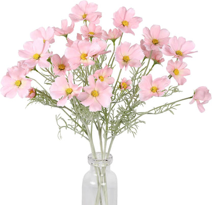 Light Pink Flowers Artificial Daisies 5PCS Silk Cosmos Wild Flowers 24.5" Fake Pink Daisies for Vase for Home Decor Floral Arrangements Wedding Bouquets for Bride