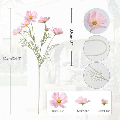 Light Pink Flowers Artificial Daisies 5PCS Silk Cosmos Wild Flowers 24.5" Fake Pink Daisies for Vase for Home Decor Floral Arrangements Wedding Bouquets for Bride