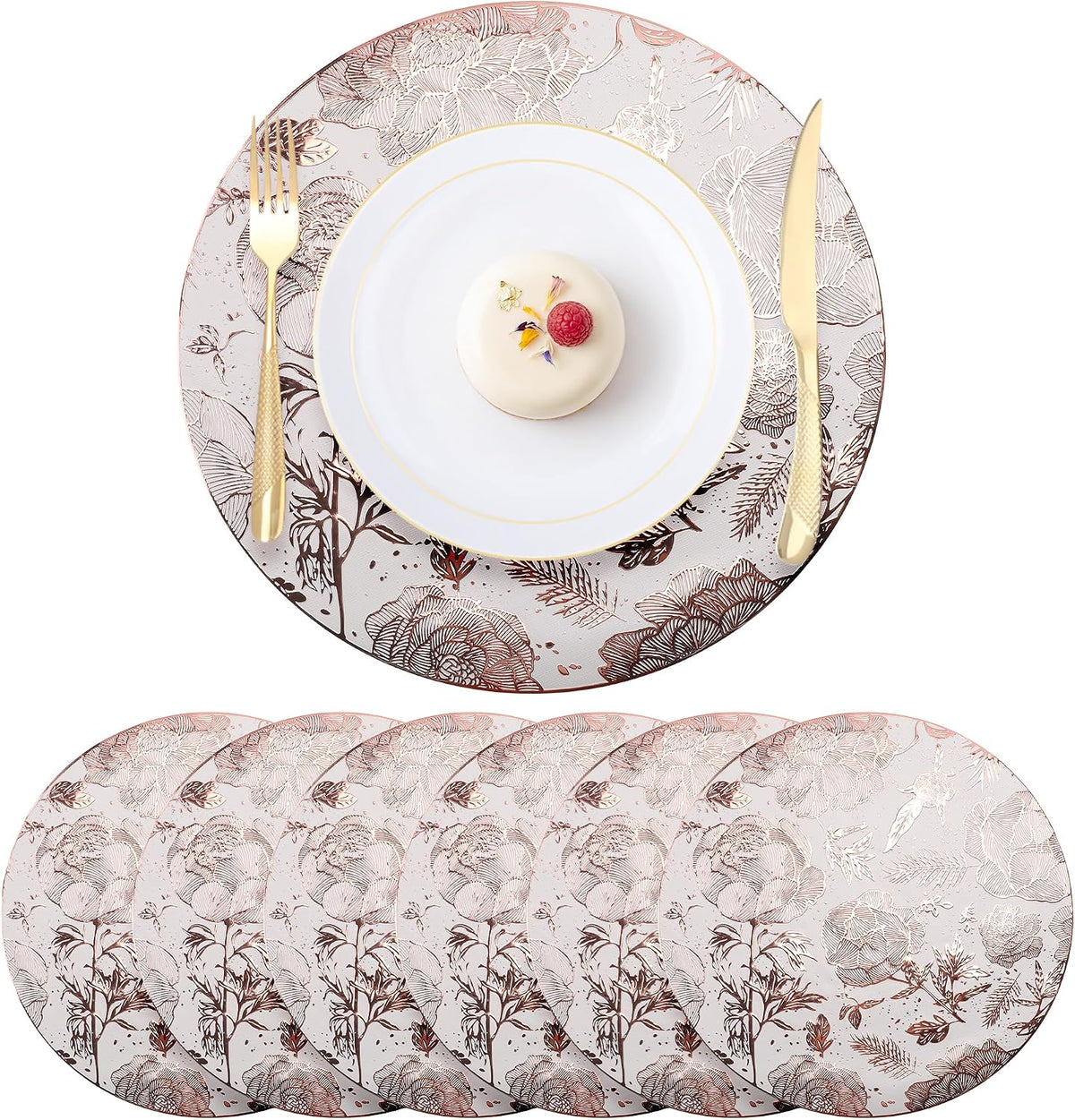 Placemats Set of 6 Plastic Placemats for Kitchen Dining Table Decor Table Placemats Wipeable Floral Table Mat 15inch Pink