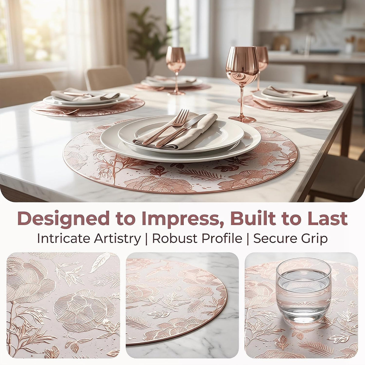Placemats Set of 6 Plastic Placemats for Kitchen Dining Table Decor Table Placemats Wipeable Floral Table Mat 15inch Pink