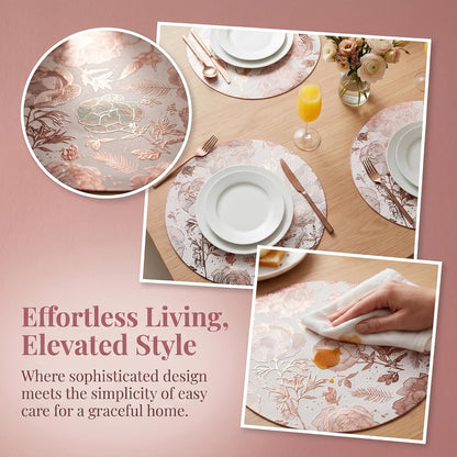 Placemats Set of 6 Plastic Placemats for Kitchen Dining Table Decor Table Placemats Wipeable Floral Table Mat 15inch Pink