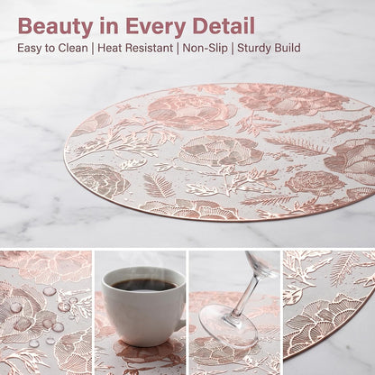 Placemats Set of 6 Plastic Placemats for Kitchen Dining Table Decor Table Placemats Wipeable Floral Table Mat 15inch Pink