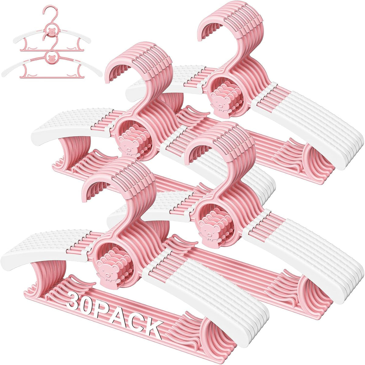 30 Pack Baby Hangers for Nursery Closet, 11-14" Adjustable Kids Hangers