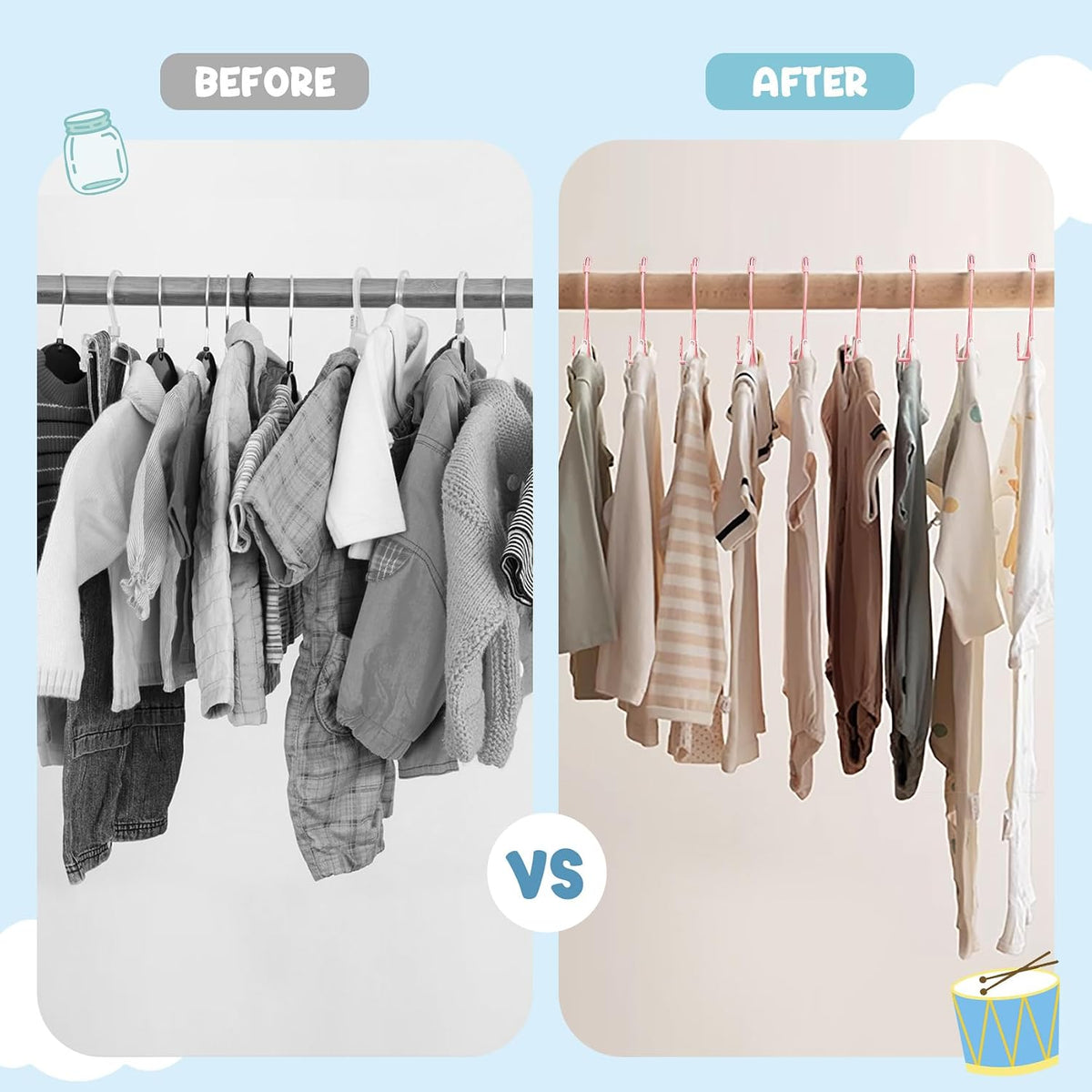 30 Pack Baby Hangers for Nursery Closet, 11-14" Adjustable Kids Hangers