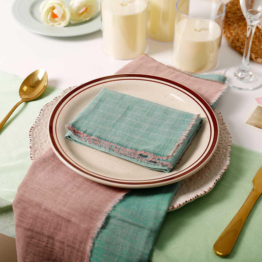 6-Pack Double-Sided Polka Dot Napkins with Tassels – Ultra-Soft 16x16 Inch Decorative Cloth Napkins for Christmas, Weddings & Daily Use (Reversible, Assorted Colors) (Pink-Blue)