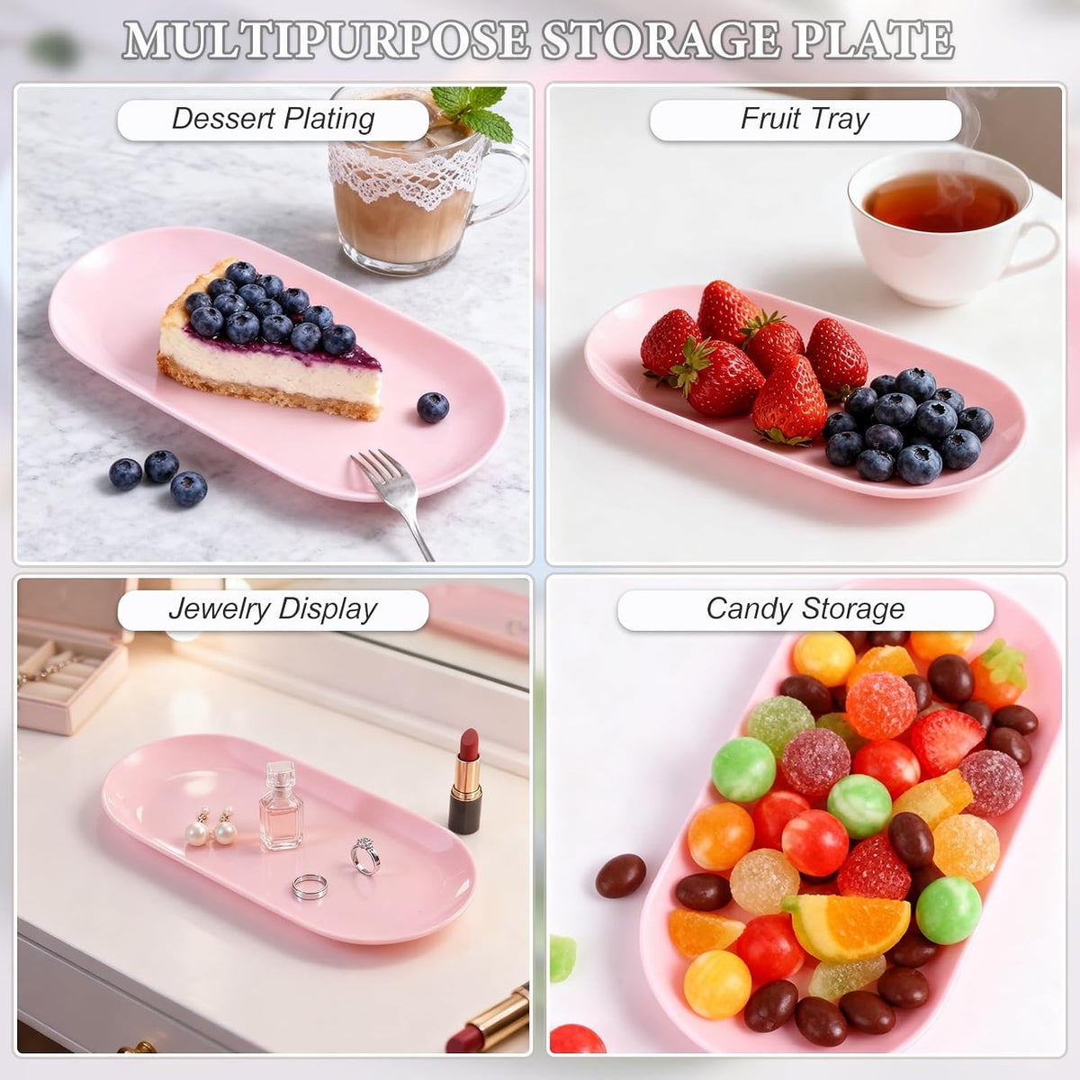 2 Pack Pink Plastic Jewelry Tray Decorative Dish