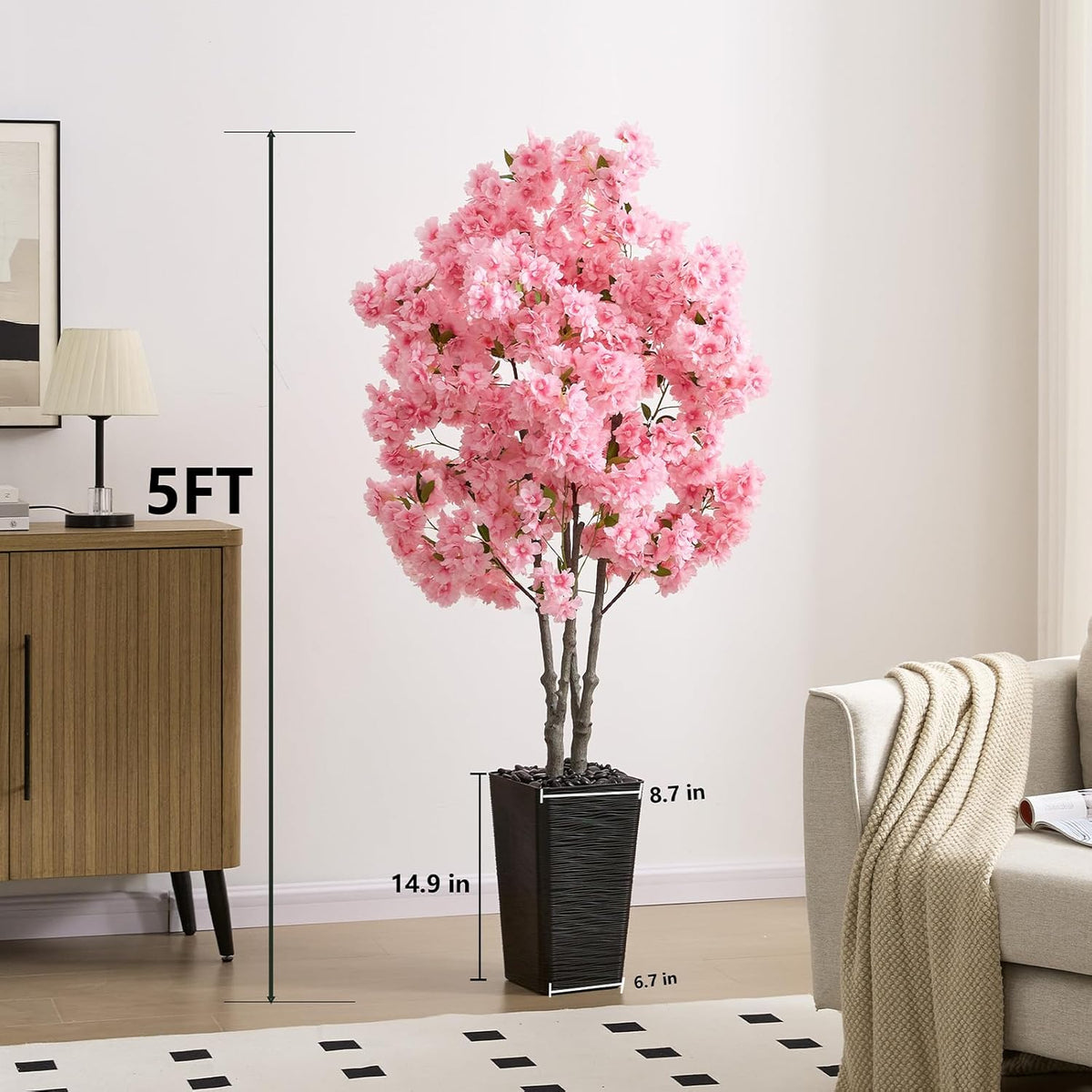 Artificial Cherry Blossom Tree 5FT, Pink Large Fake Plants Indoor