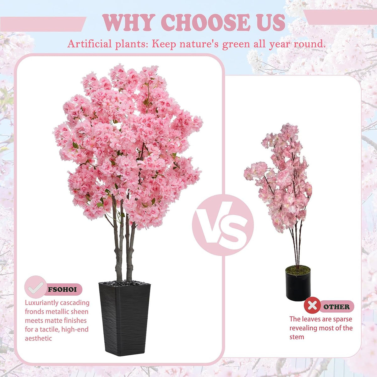 Artificial Cherry Blossom Tree 5FT, Pink Large Fake Plants Indoor