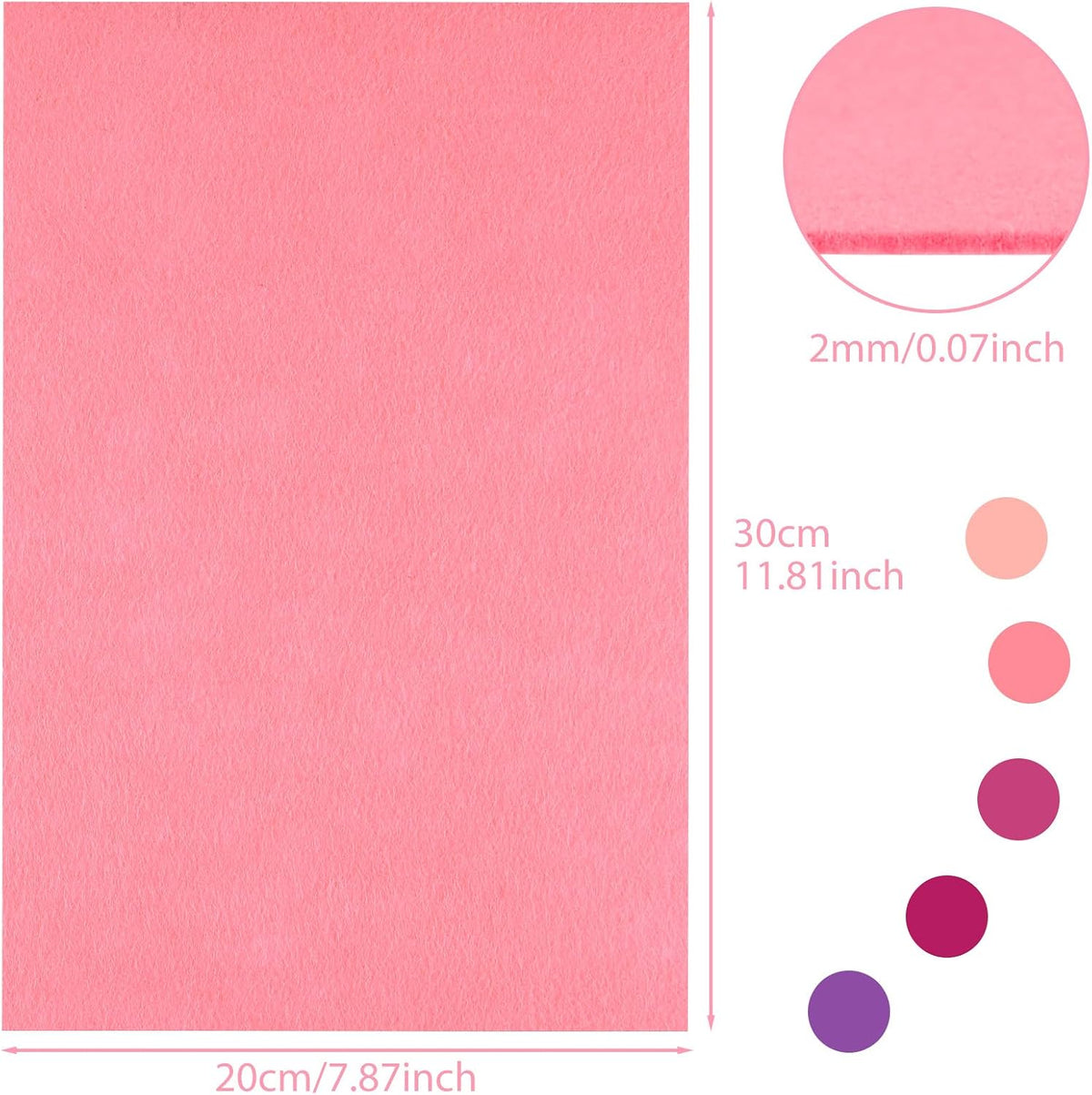 20 Pcs 2mm Thick Stiff Felt Sheets for Crafts Sewing(Pink Series)