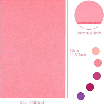 20 Pcs 2mm Thick Stiff Felt Sheets for Crafts Sewing(Pink Series)