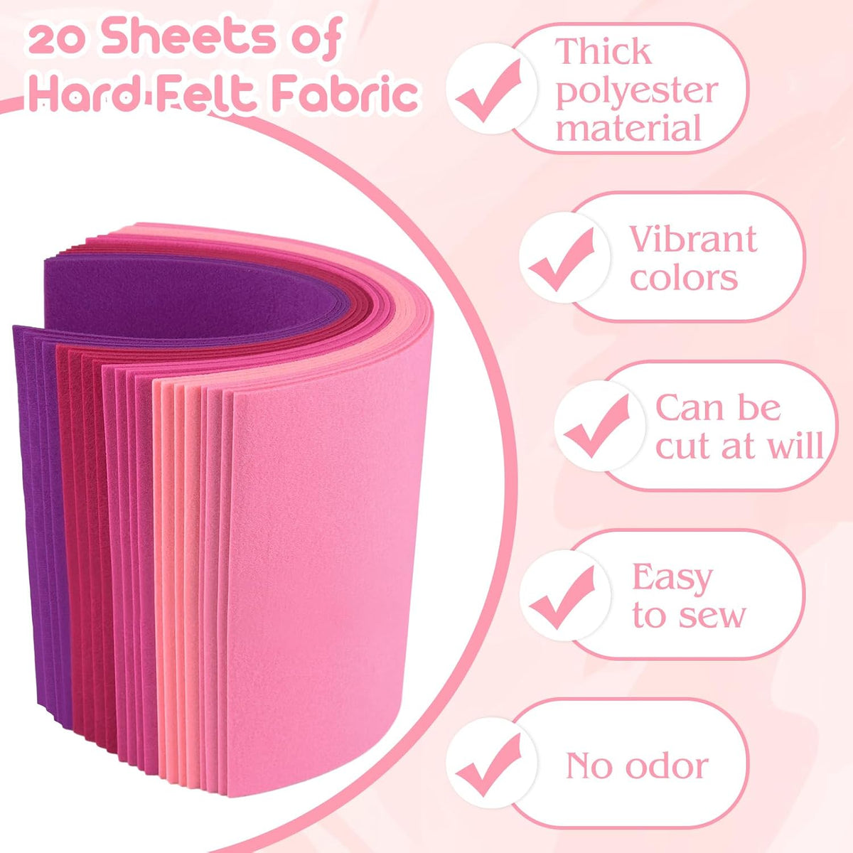 20 Pcs 2mm Thick Stiff Felt Sheets for Crafts Sewing(Pink Series)