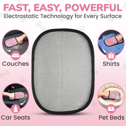 Pet Hair Removal Glove for Cats and Dogs, Electrostatic Magic Brush Pet Hair Remover for Dog Couch, Available in Blue, Purple, Pink, Brown- Perfect for Pet Owners (Pink)