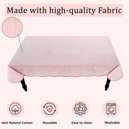Blush Coral Stripe Block Print Cotton Tablecloth 60"x90" Rectangle