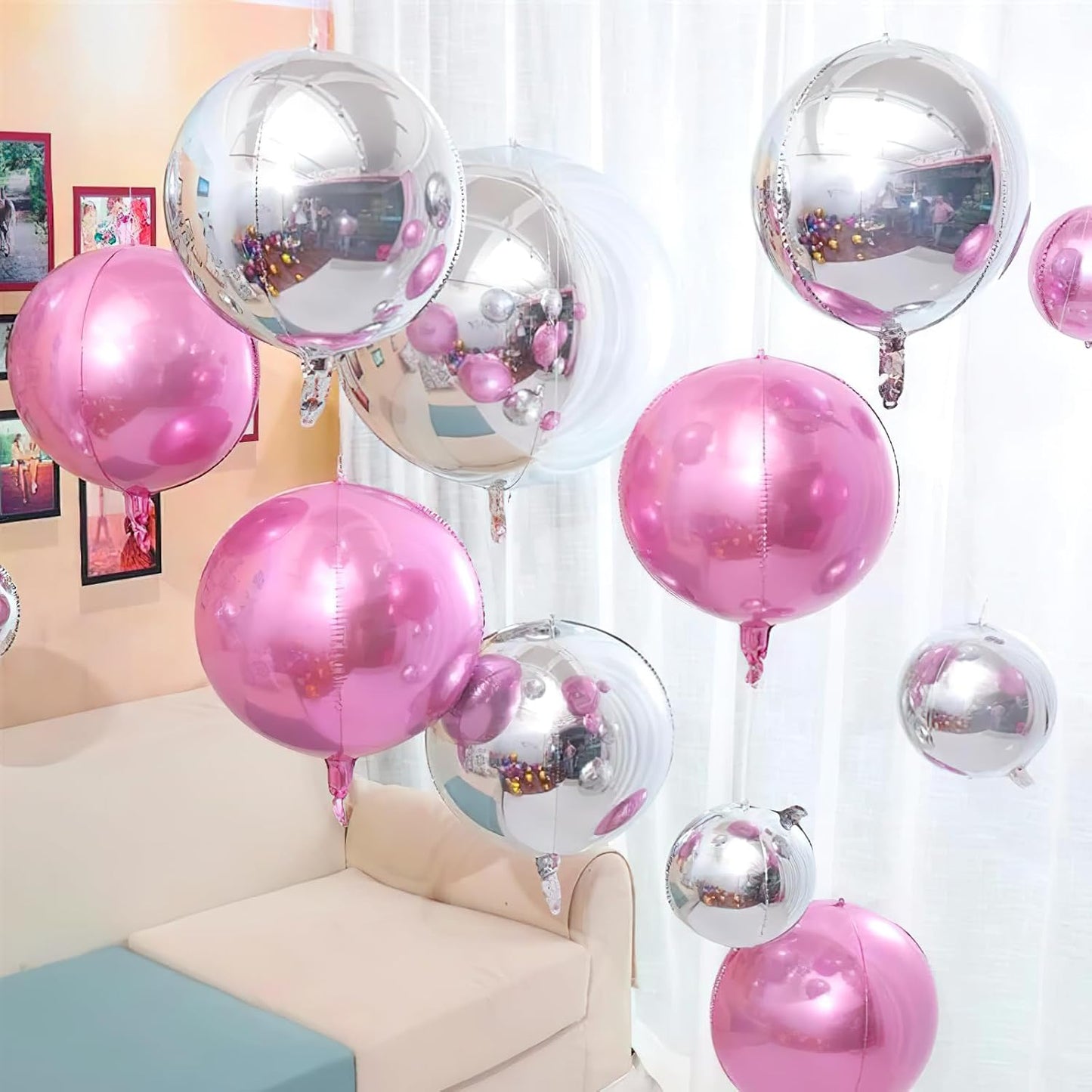 Pearl Pink Large Round Giant 4D Jumbo Foil Balloons 6pcs 22 Inch