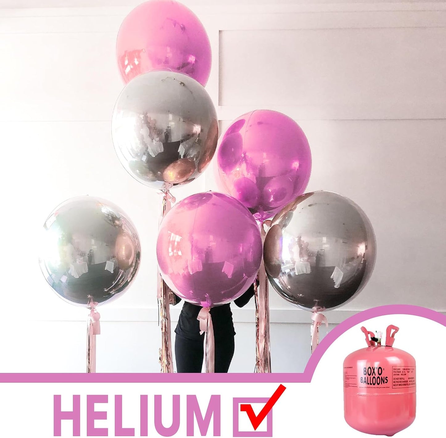 Pearl Pink Large Round Giant 4D Jumbo Foil Balloons 6pcs 22 Inch