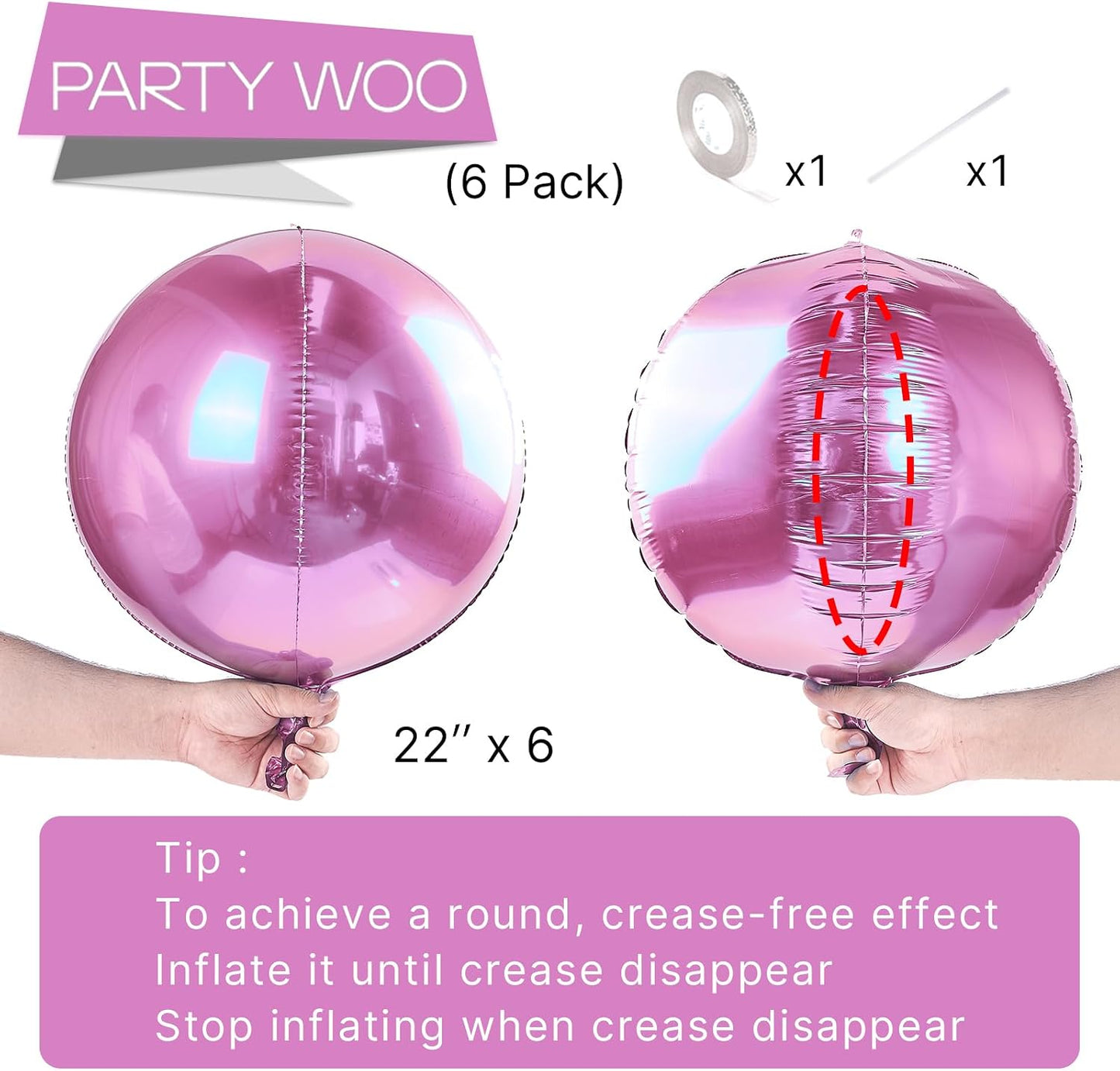 Pearl Pink Large Round Giant 4D Jumbo Foil Balloons 6pcs 22 Inch
