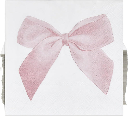 100 Pcs Pink Bow Cocktail Napkins Preppy Coquette Disposable Paper Napkin for Girls Baby Shower Bridal Engagement Bachelorette Birthday Party Supplies